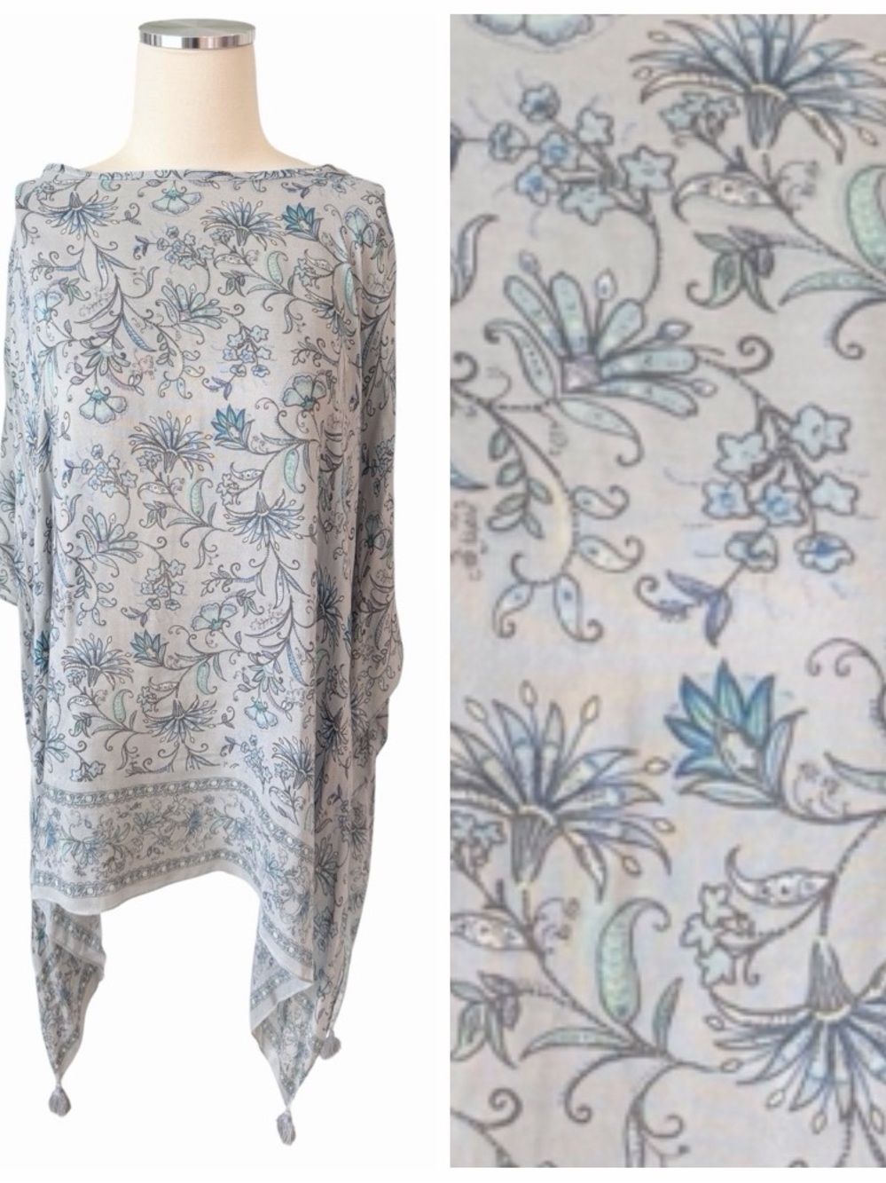 J.Jill Grey Floral Tunic Top Sz ONE